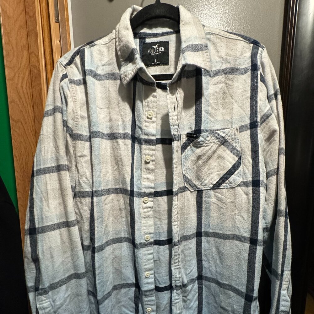 Hollister white and light blue button down